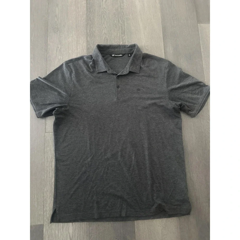 TravisMathew Polo Shirt Mens XL Gray Heather Golf 3-Button Embroidered‎ Logo